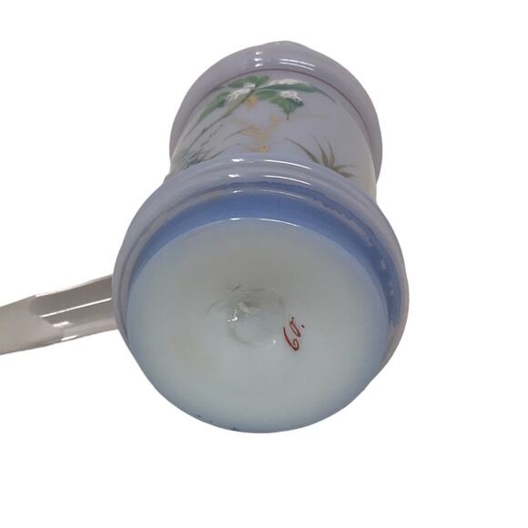 Vintage Hand Blown Bottle Hand Painted Blue & Gold Art Glass with Stopper - Picture 11 of 12